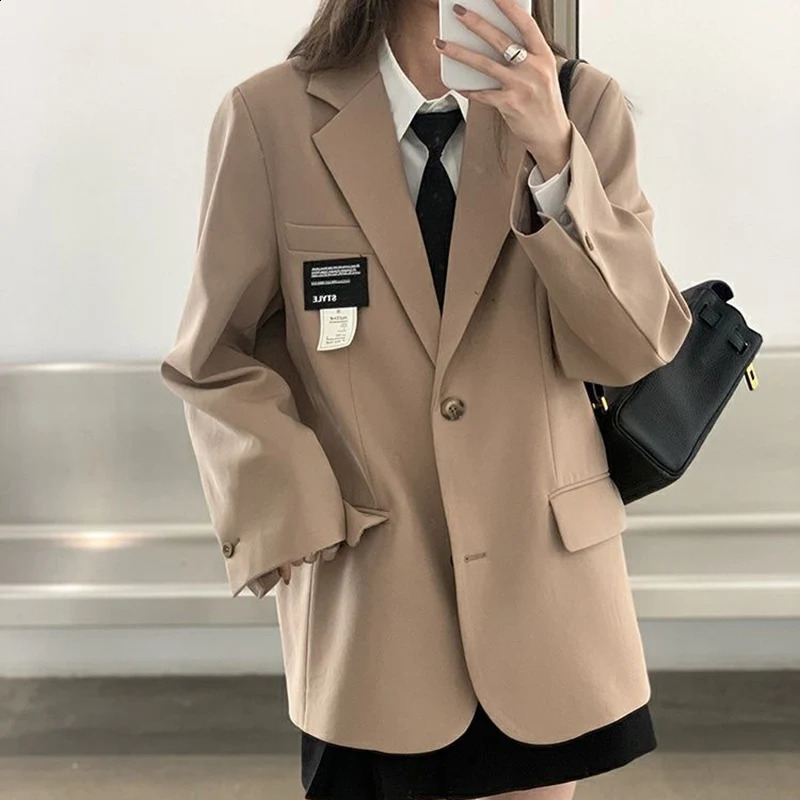 Blazers Women Autumn Korean Elegant Soft Coat Office Lady Solid Harajuku Loose Pocket Single Breasted Trendy Fashion Suit 240826