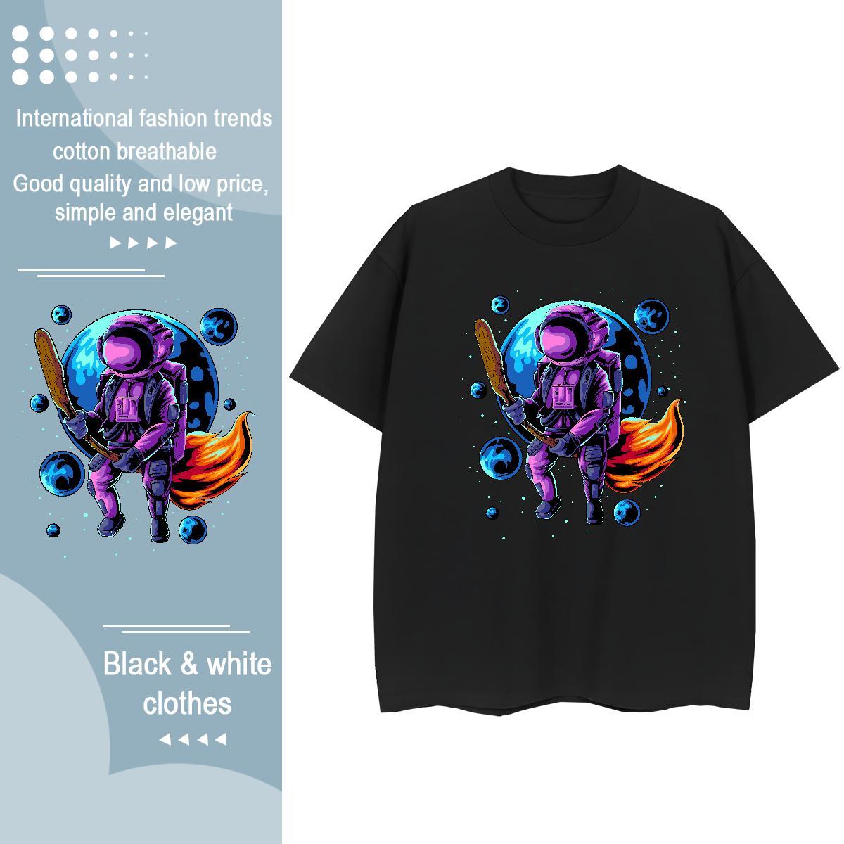 Loose Couples T Shirts 100% Cotton 230g universe Summer Casual T-Shirts for Women Round Neck Short Sleeve DIY Logo Polos