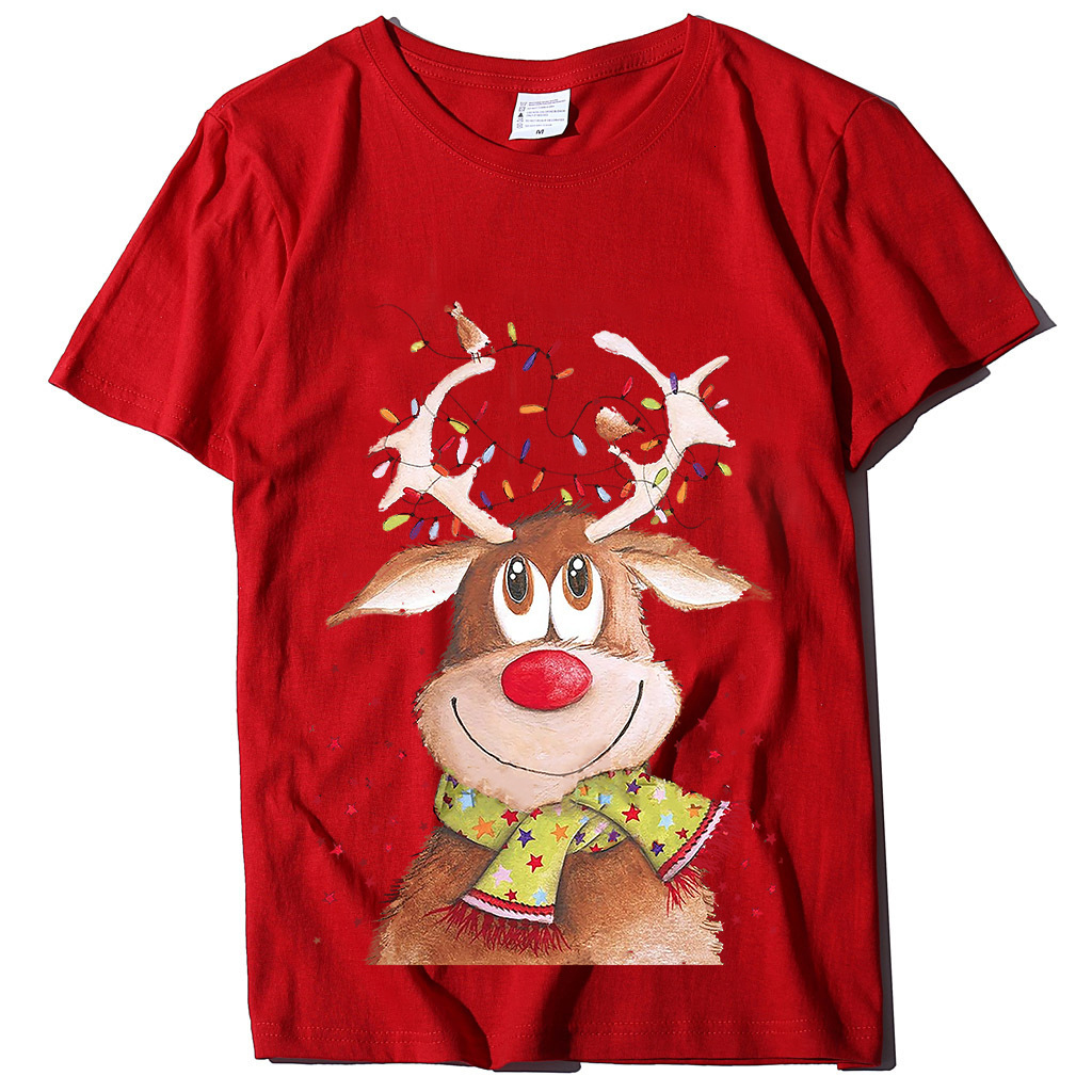 New Short sleeved Women's Top Christmas Elk Printed T-shirt Loose dongdumaoyi