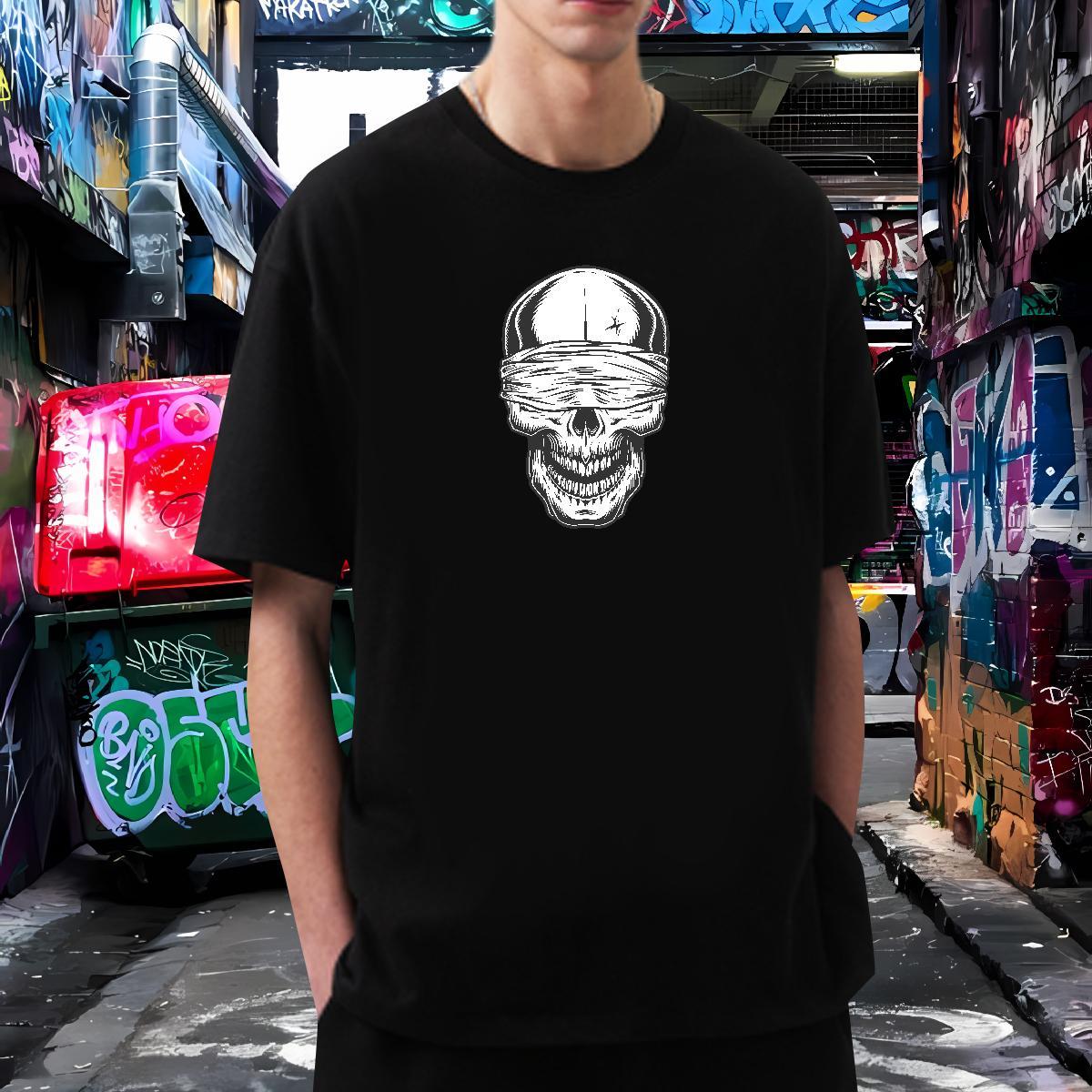 Wholesale T Shirts Men 230g Pure Cotton skull Hip Hop Floral Print O Neck Short Sleeves Tshirts Designer Fashion Top Tees