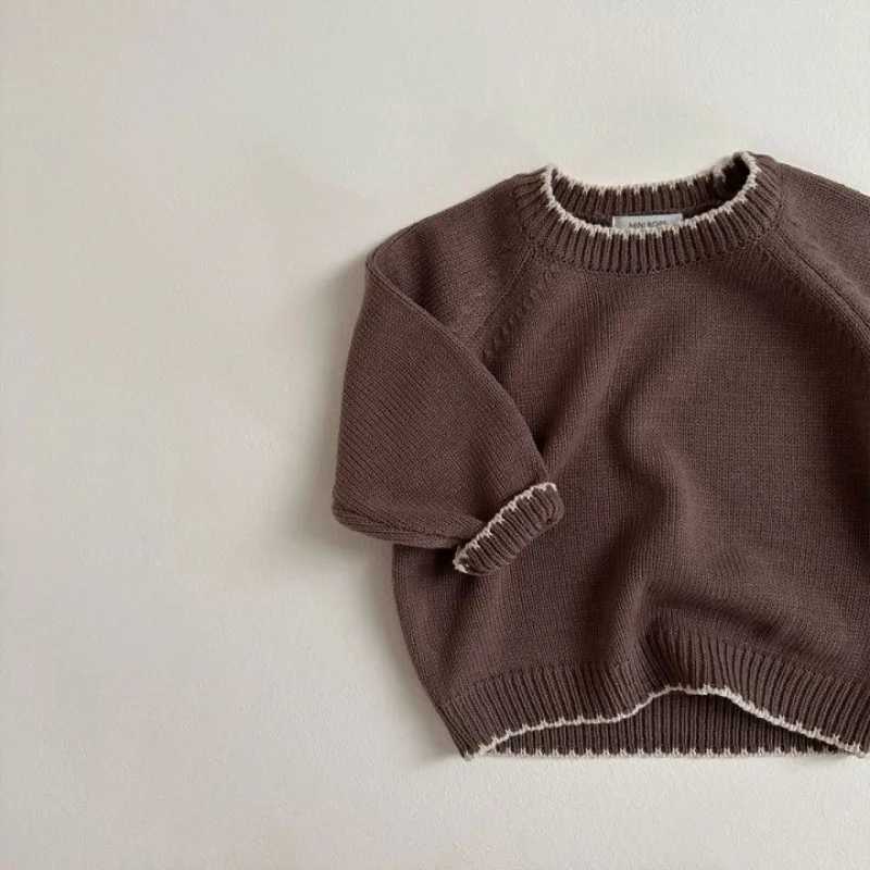 6M-6Y Winter Baby Boy Retro Velvet Sweater Childrens Spring Solid Knitted Loose Top Childrens Soft Thick Knitted ClothingW240824