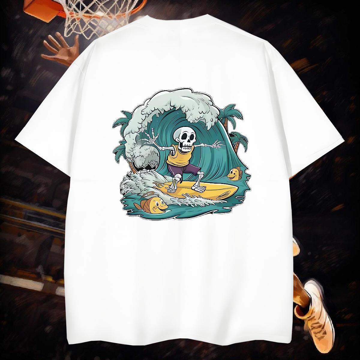 Classic T Shirt For Man 230g 100% Cotton skull Spring Summer Anime Round Neck Short Sleeve Men Clothes T-Shirt Casual New Tee Shirt