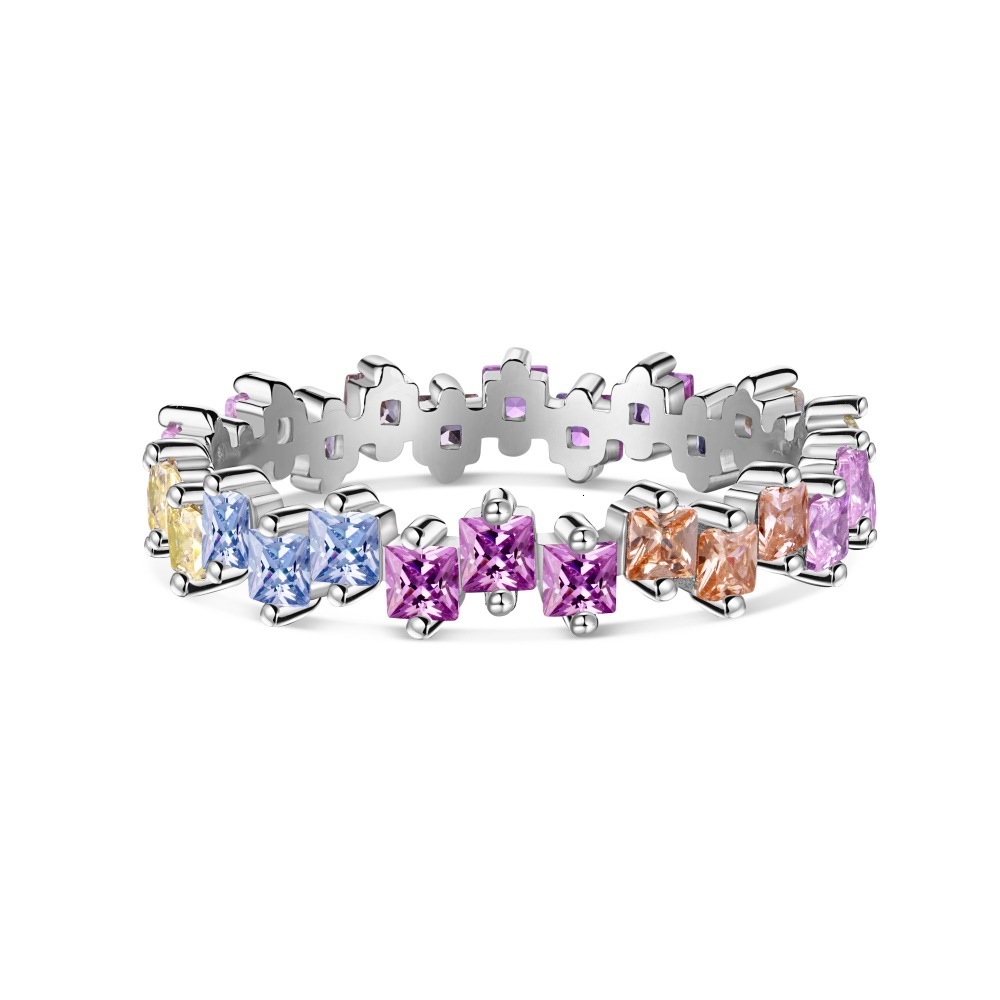 S Sier Design Sense Small, Irregular Inlaid Colorful Zircon Light Women's Closed Ring