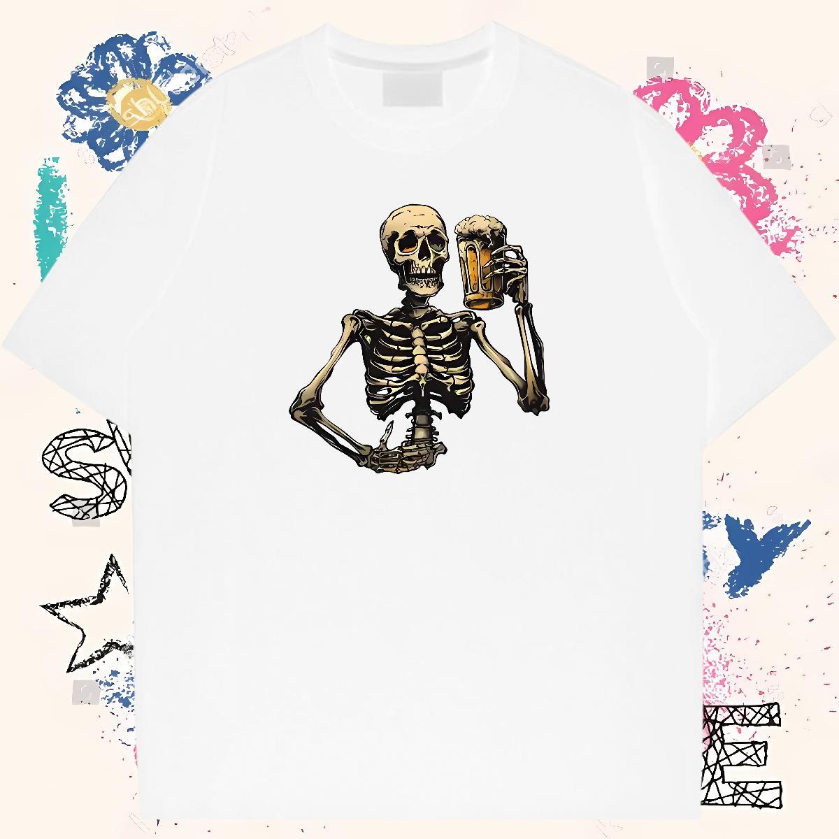 Popular Mens T Shirts 230g 100% Cotton skull High Street Hip Hop Custom Anime Breathable Short Sleeve Couples T Shirts Fashion New Tshirts