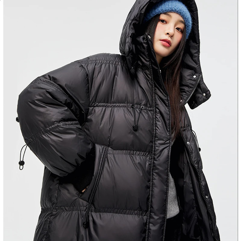 Women Black Long Down Clothes Windproof Warm Hooded Straight Coat Simplicity Baggy Comfortable Puffer Padded Outwear Tops Winter 240824