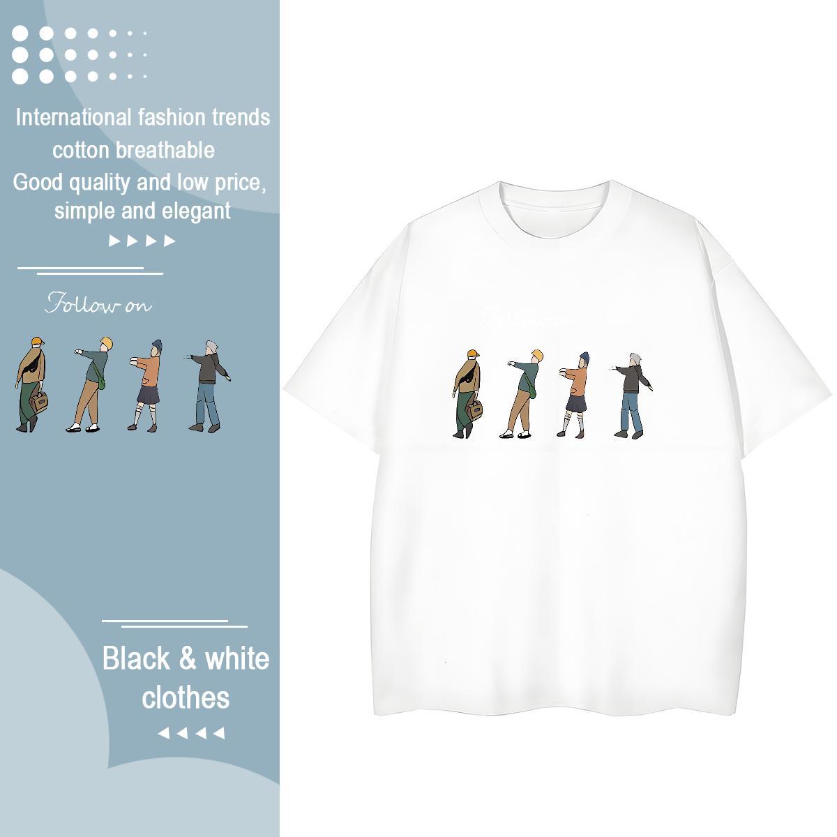 Loose fit Couples T Shirts 230g Cotton icon Summer Casual Women T Shirts Breathable Soft Cartoon Floral Printing Top Tees