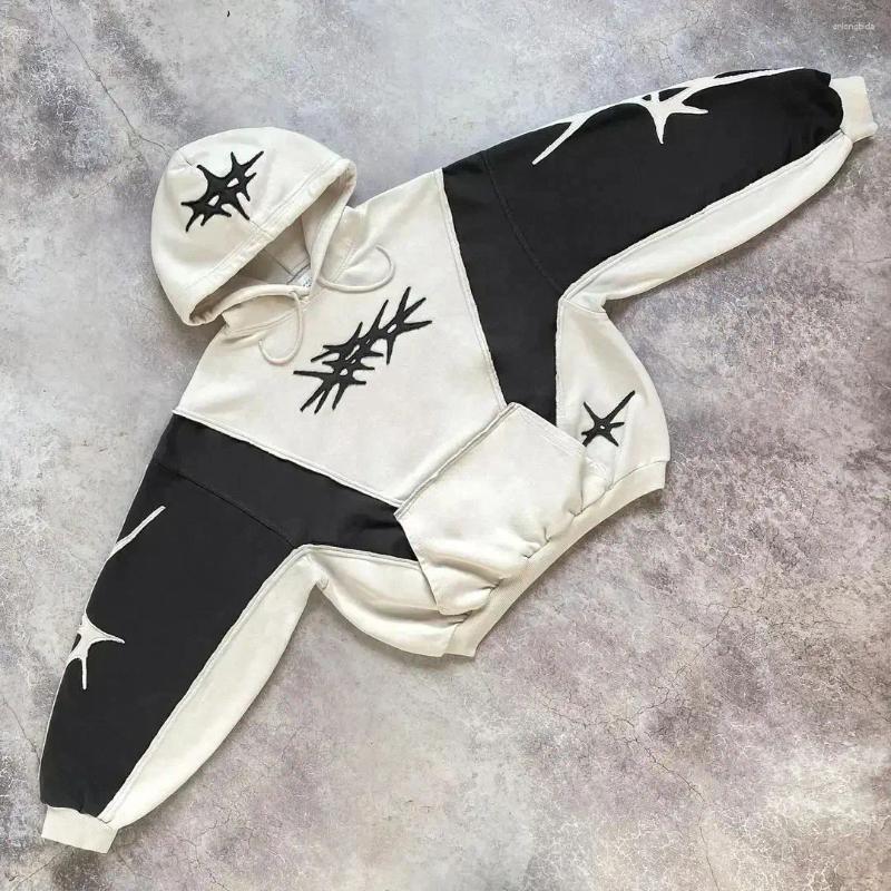 Women's Hoodies High Street Distress Harajuku Fashion Star Patch Old Sweatshirt Winter Streetwear Men Women Patchwork Gothic Trendy