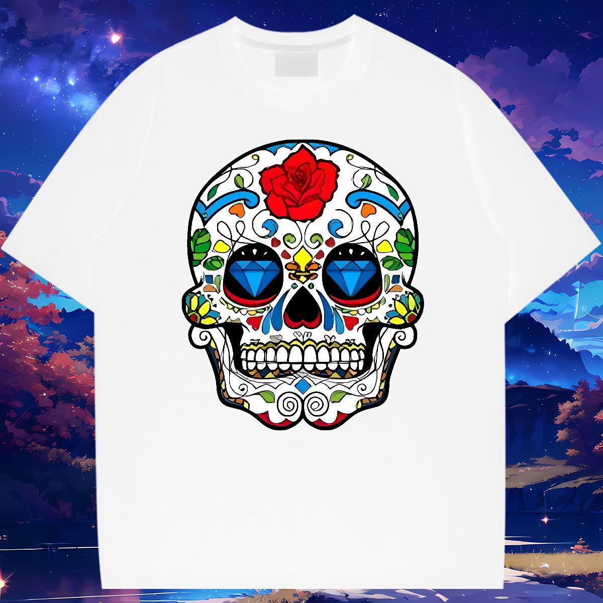 Classic T Shirts Men 230g Pure Cotton skull Street Skull Breathable Tshirt for Man Woman Free Shipping Wear