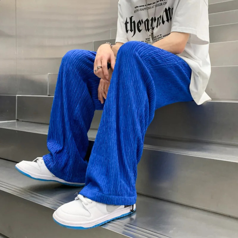 Summer Ice Silk Pants Men Fashion Oversized Wide Leg Pants Men Japanese Streetwear Hip Hop Loose Pleated Pants Mens Trousers 240826