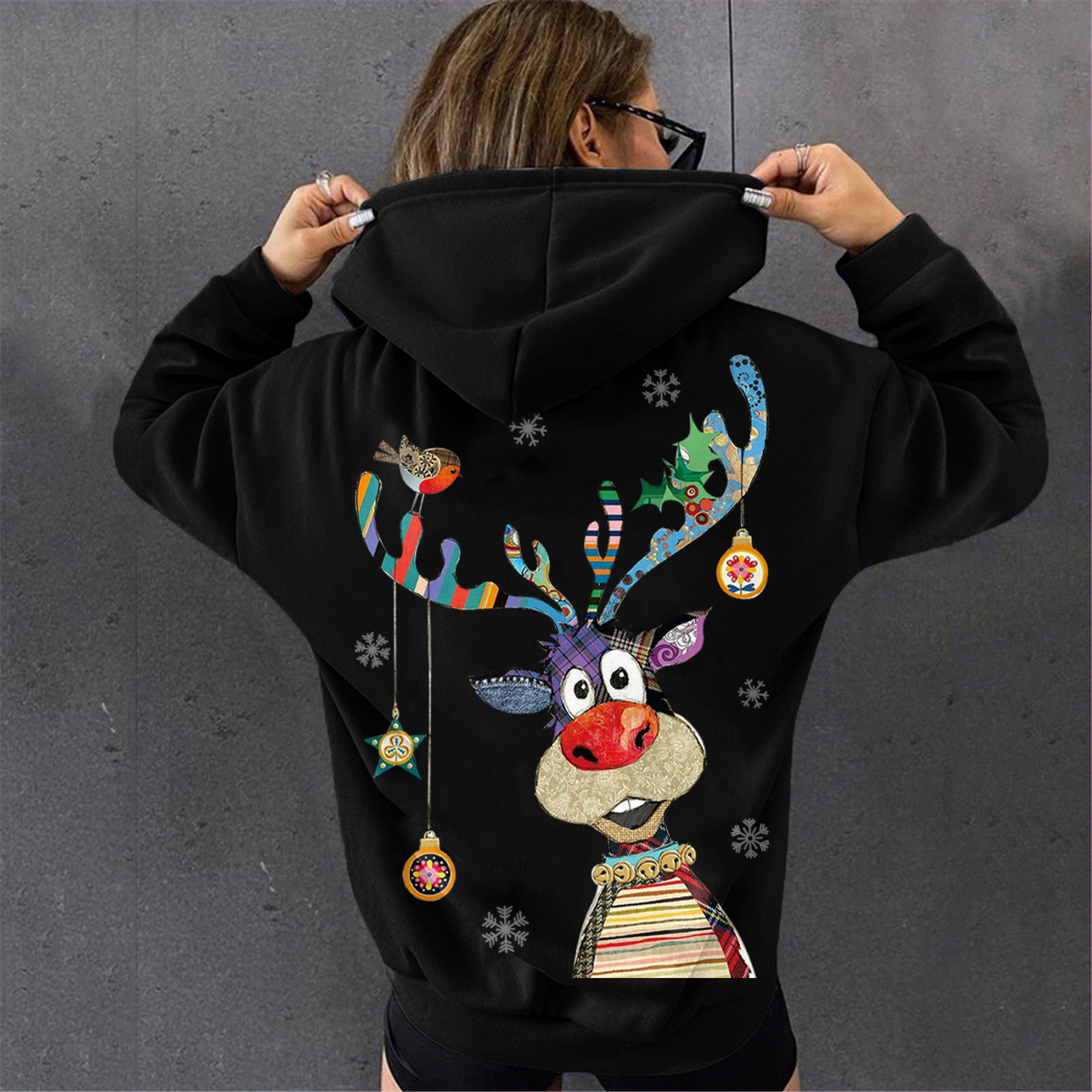 Women's new hooded hoodie with deer print dongdumaoyi