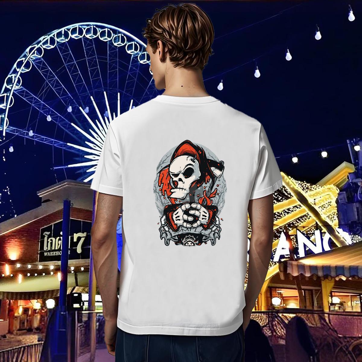 Popular Man T Shirts 230g Pure Cotton skull Beach Custom Anime O Neck Short Sleeves Couples T Shirts Wholesale Tops Shirt