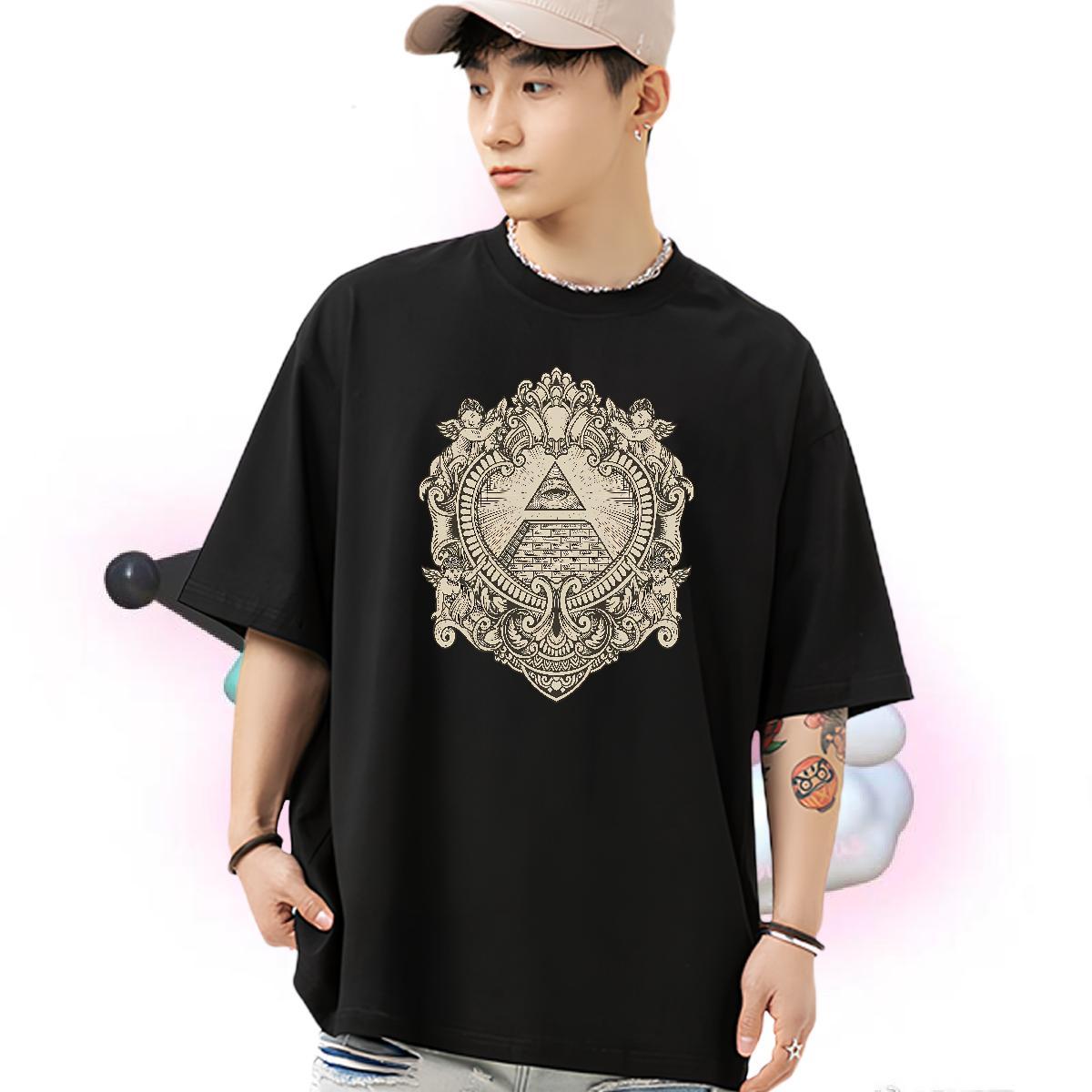 Cool T-Shirts for Men 100% Cotton 230g eye of the devil Daily Outfit Oversized Breathable Men Tshirts Classic Tee Shirt