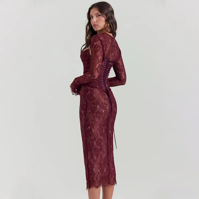 Gtpdpllt Lace Printed Bodycon Sexy Dress Womens 2024 Dress Elegant Evening Dress Party Set 2-piece Bodycon Midi Long Dress 240824