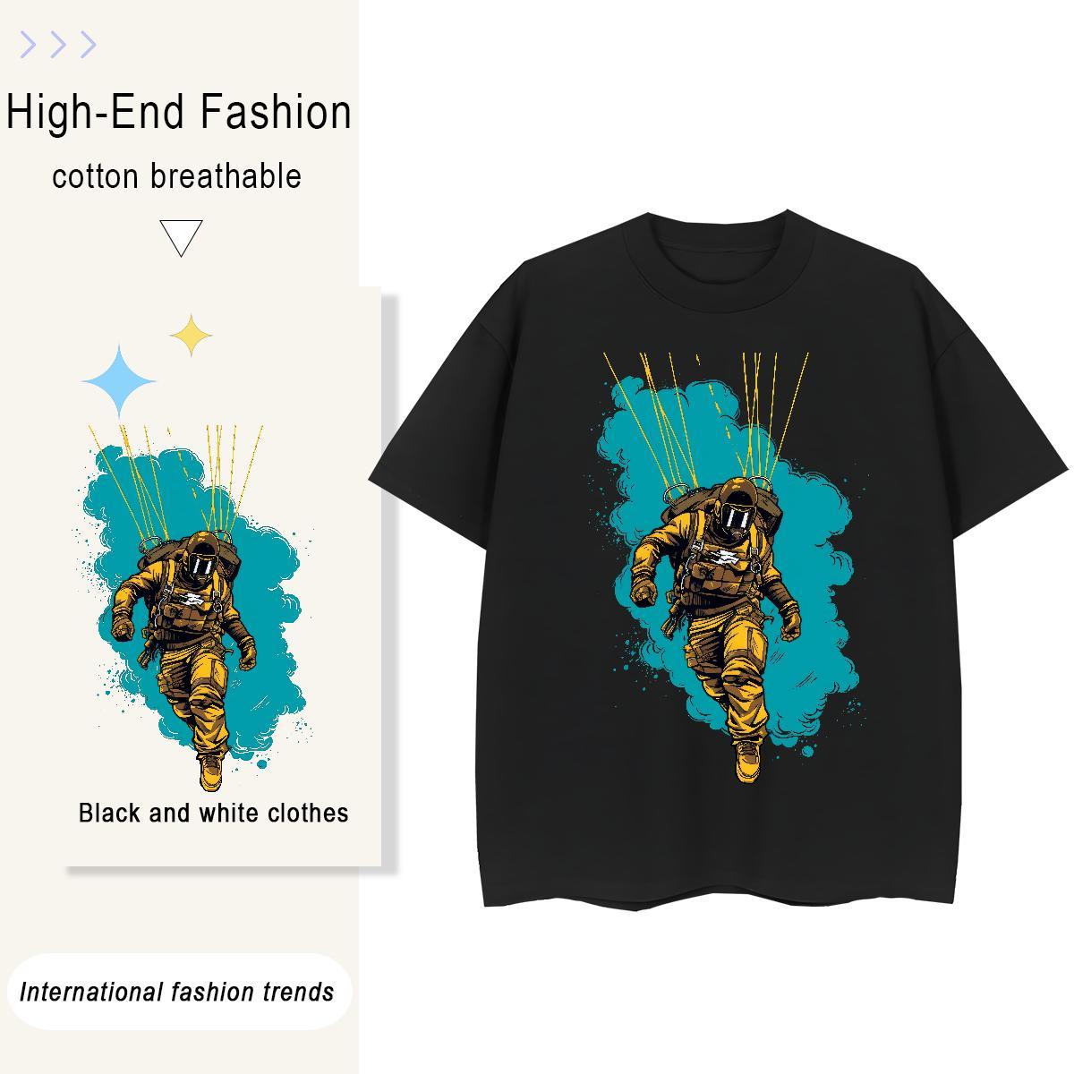 Loose Unisex Tshirts 230g Pure Cotton cosmonaut Hip Hop Womens T Shirts Crew Neck Floral Print Top Tees