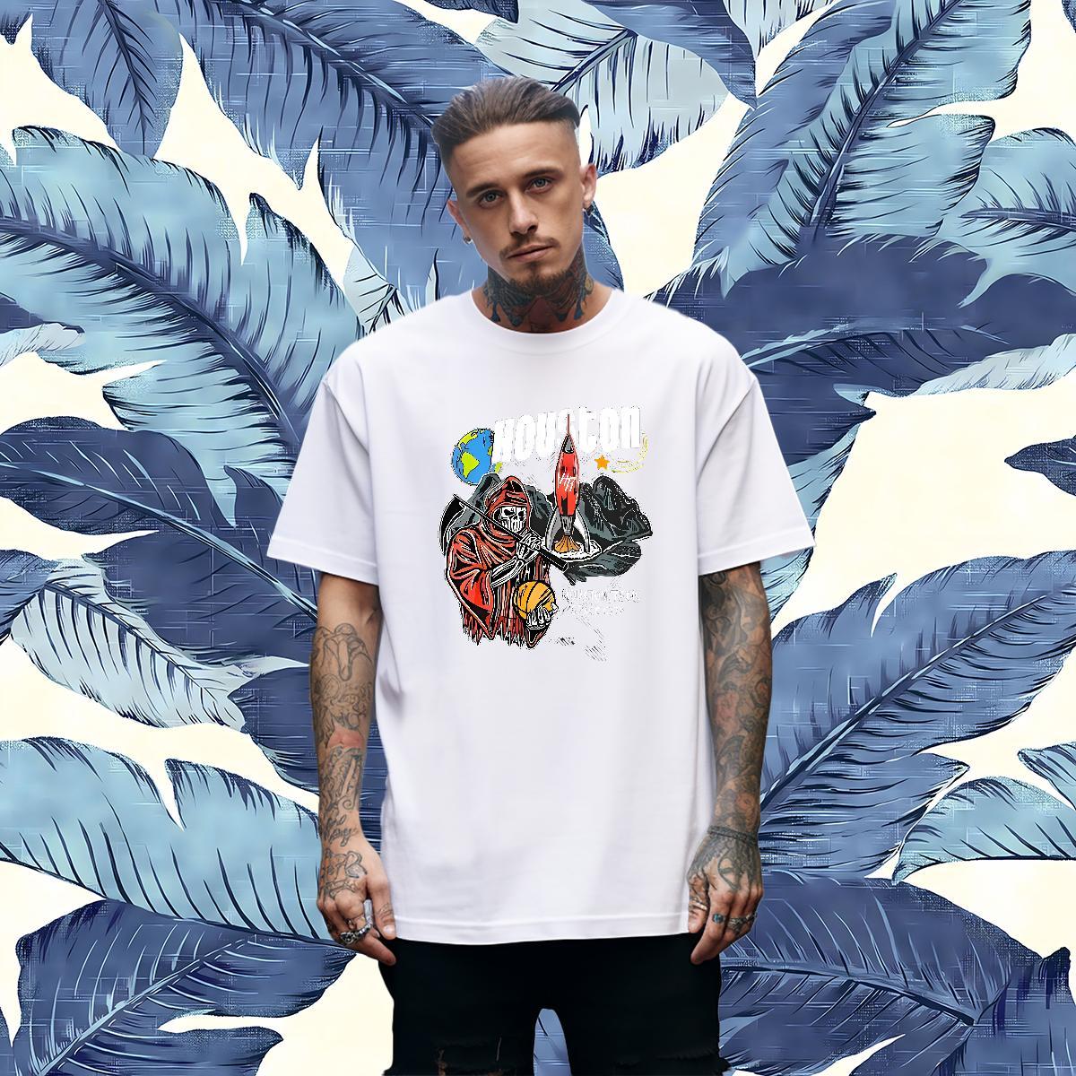 Soft T shirt 230g Cotton skull Street Casual Skull Breathable Crew Neck Men Clothes T-Shirt Fashion Designer Polos