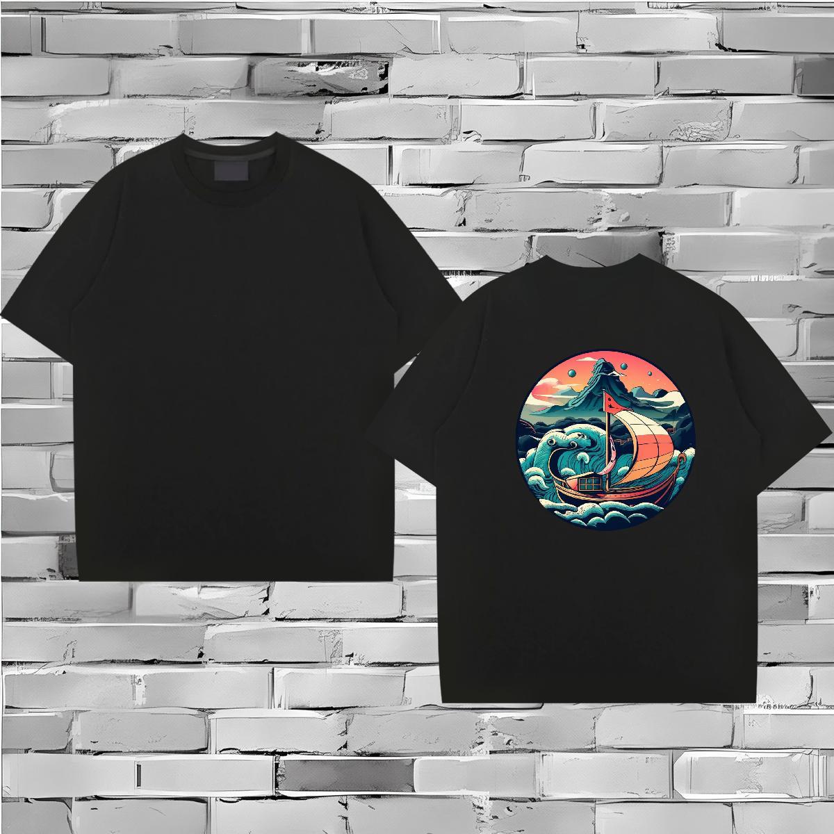 TOP Quality T Shirts Men 230g Cotton sea wave Casual Beach Oversized 3XL 4XL Breathable Soft Men Clothes T-Shirt 2024 New Clothings