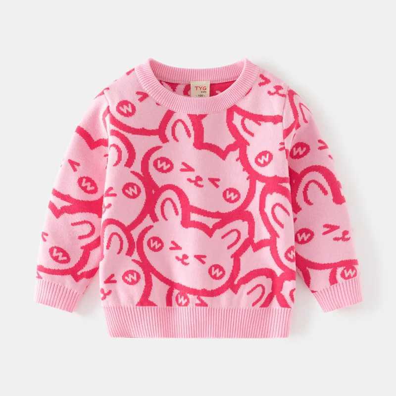 Childrens clothing double-layer cotton thread thick girls sweater Korean version rabbit jacquard childrens knitted girls sweaterW240824