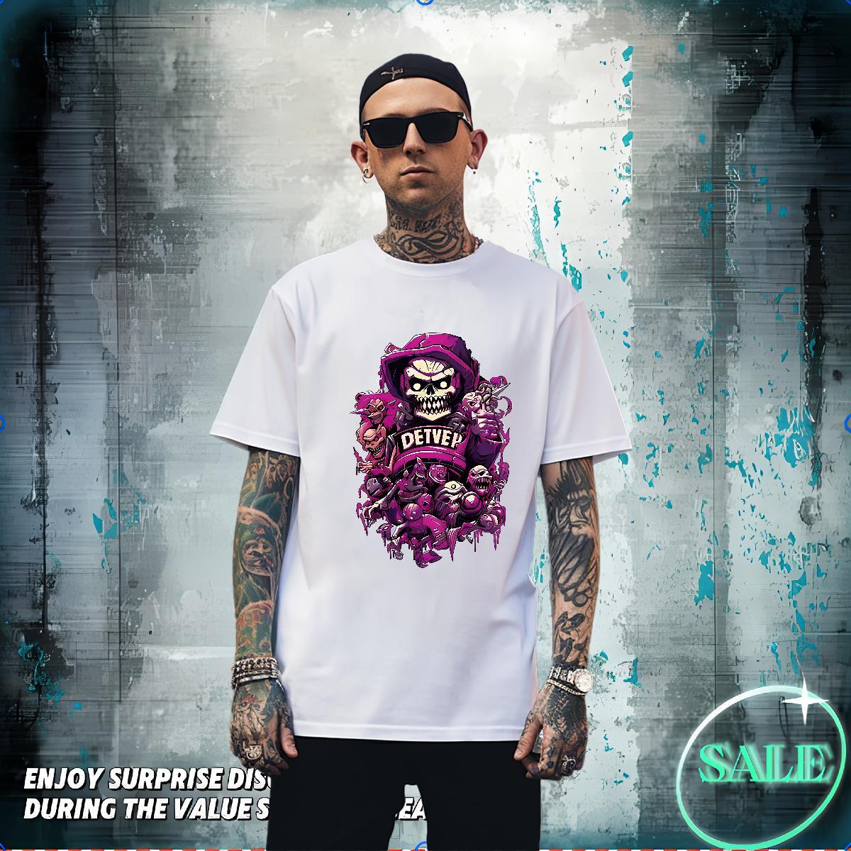 Cool Design T shirt 230g Pure Cotton skull Casual Black Oversized Breathable Crew Neck Men Tshirts New Arrival Clothings