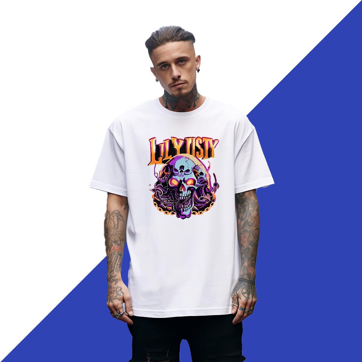 Cool Man T Shirts 100% Cotton 230g skull Outdoor Cartoon Print Short Sleeve O-Neck Men Clothes T-Shirt Classic Tops Shirt