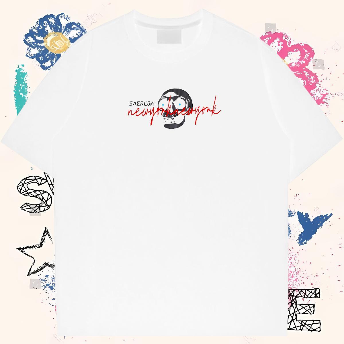 Loose Fit T Shirts Men 230g Pure Cotton skull Sports Casual DIY Printed Breathable Short Sleeve Men Tops Tees Casual New Tees Shirts