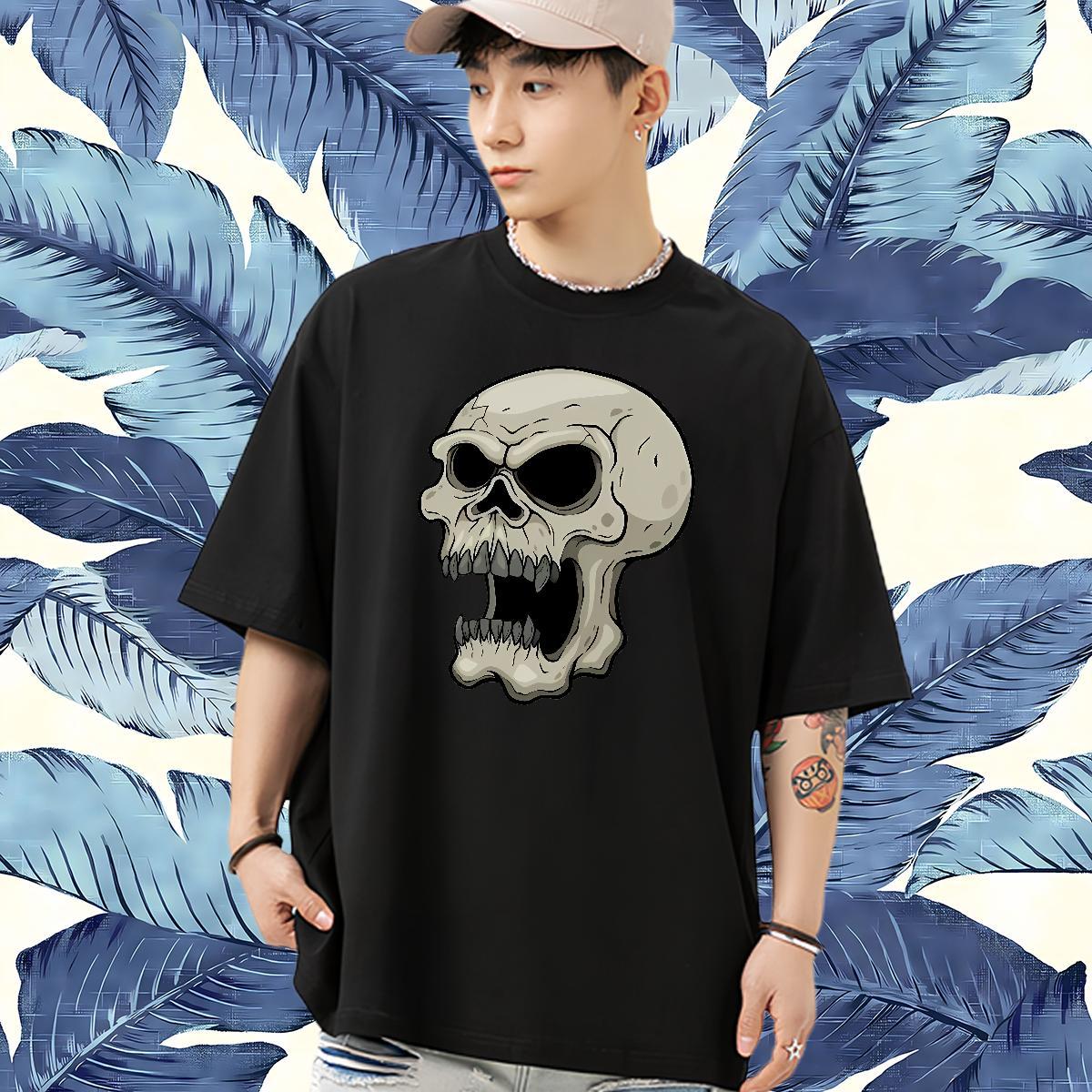 Free Shipping T shirt 100% Cotton 230g skull Casual Beach DIY Printed Breathable Mens Tshirts 2024 Wear