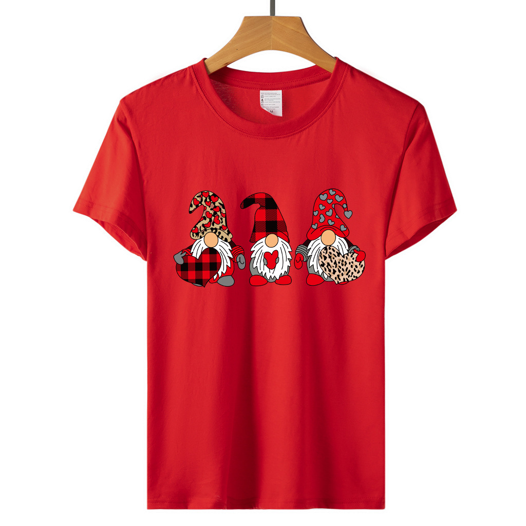 Valentine's Day New Product: Lover Dwarf Printed Hoodie Cotton Loose Short sleeved Women's T-shirt dongdumaoyi