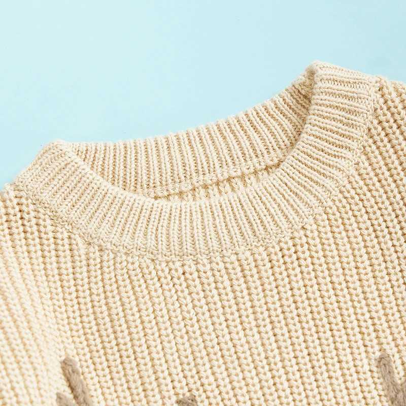 Baby boy girl Christmas sweater reindeer pattern long sleeved round neck short and chubby knitted latte Christmas topW240824