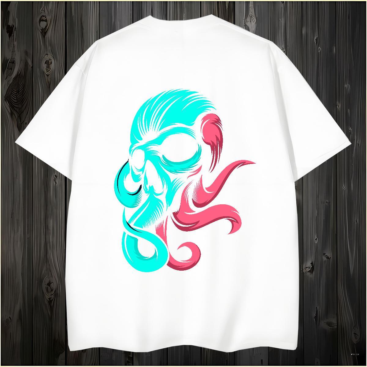 Soft T-Shirts for Men 230g Cotton skull Casual Beach Custom Cartoon O-Neck Short Sleeve Men Clothes T-Shirt Stylist Tees Shirts