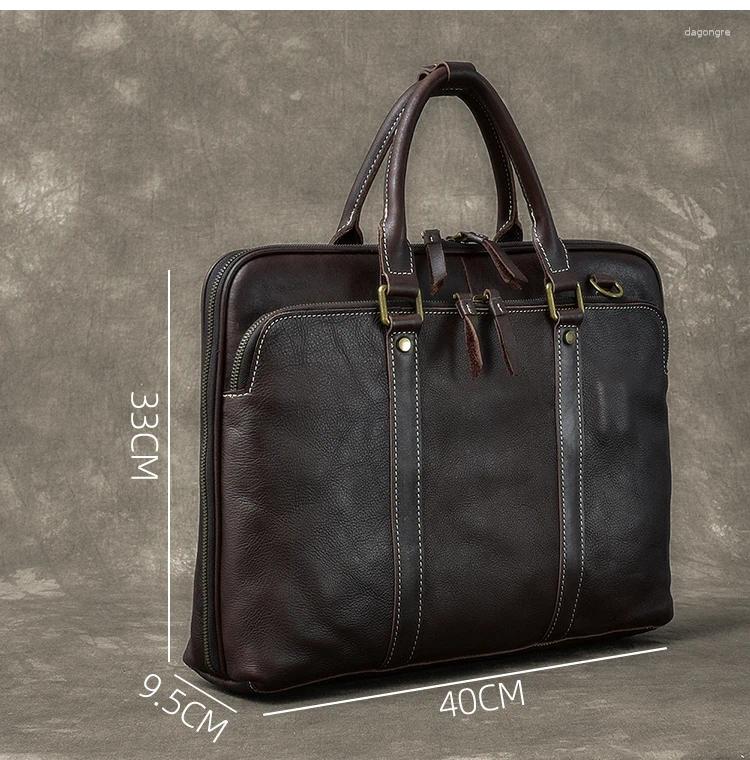 Free Shipping Briefcases Vintage Men's Handbag 15.6 Inch Laptop Briefcase Male Shoulder Crossbody Bag Genuine Leather Computer Business Travel Ba