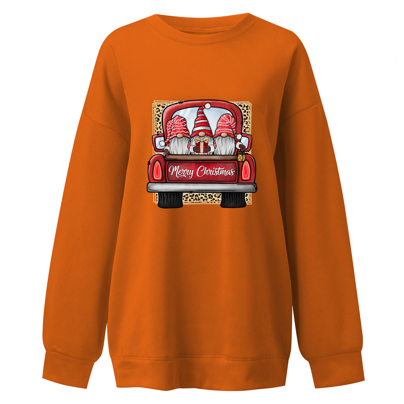 Merry Christmas off shoulder hoodie, women's round neck Santa Claus truck print hoodie dongdumaoyi