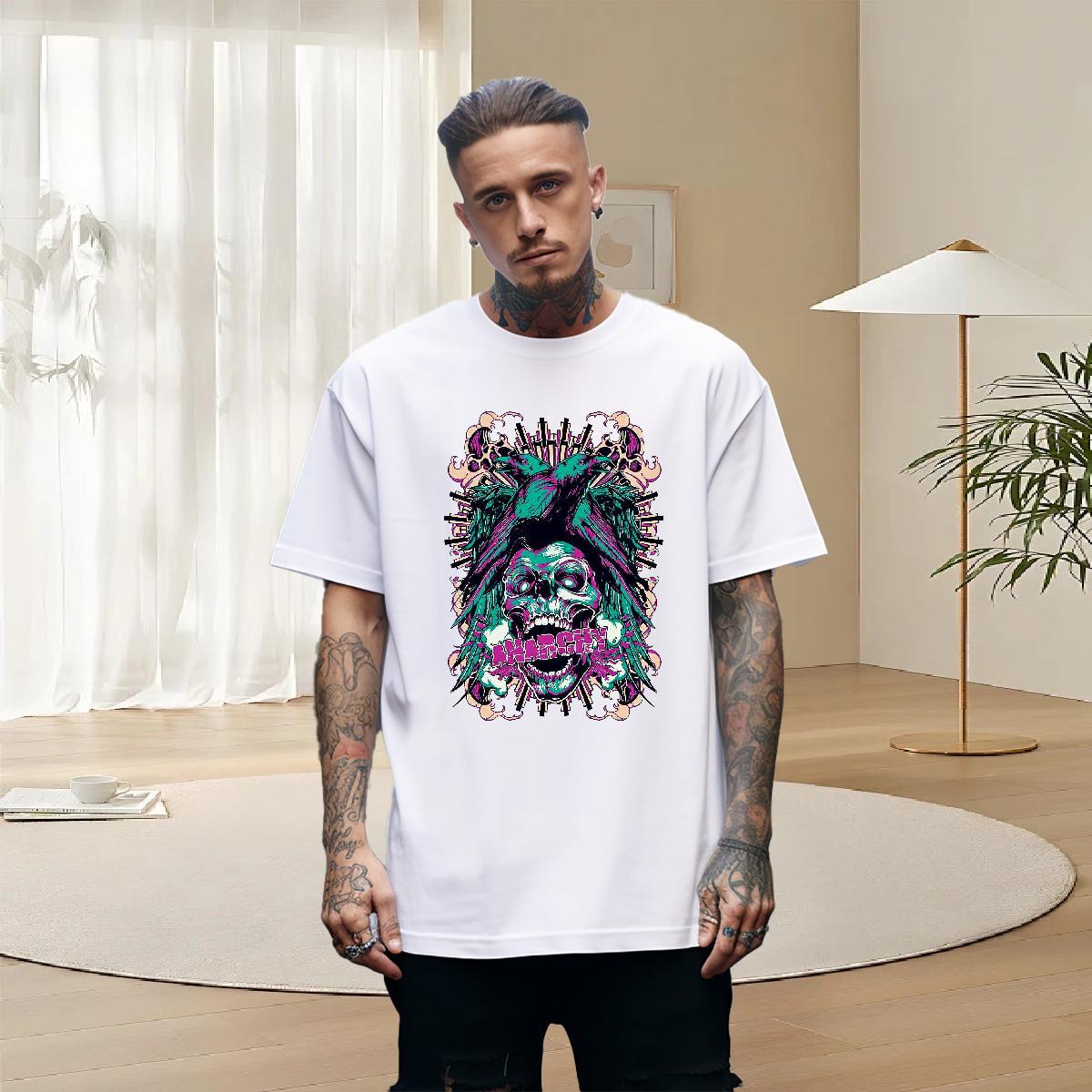Unisex T Shirt For Man 230g Cotton skull Sports Casual Floral Print Breathable Crew Neck Men Tops Tees DIY Tops Shirt