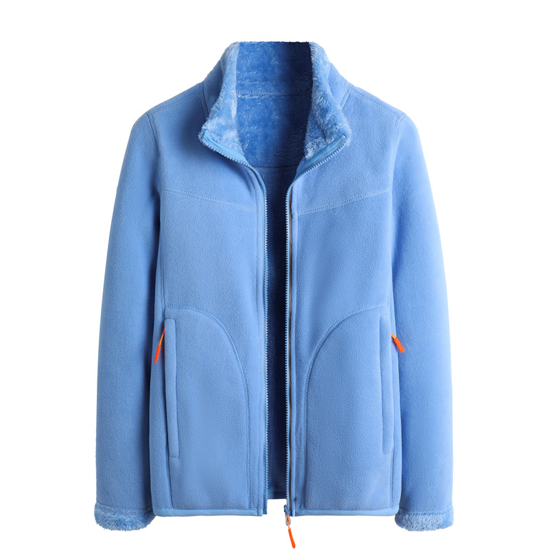 Reversible Fleece Jacket with Coral Fleece Outer and Sherpa Lining - Unisex Warm Winter Coat Women's Coats Sweaters