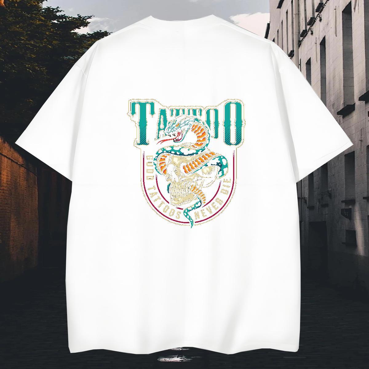Classic Men T Shirts 230g Pure Cotton skull Hip Hop Customized Print Breathable Crew Neck Tshirts Casual New Tops Shirt