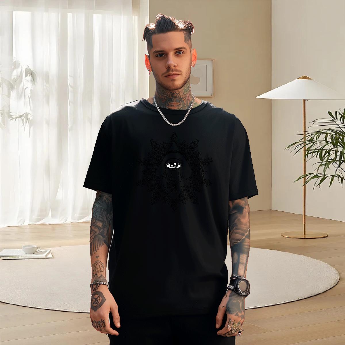 Cool T-Shirts for Men 230g Pure Cotton eye of the devil Casual Daily Wear DIY Anime O-Neck Short Sleeve Men Clothes T-Shirt 2024 Tees