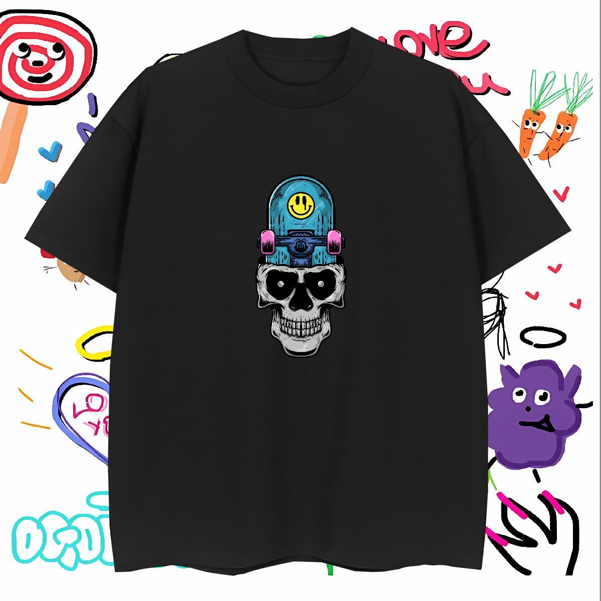 Cool T Shirt For Man 230g 100% Cotton skull Home Outdoor Black Oversized Breathable Short Sleeve Mens Tshirts Factory Direct Tops