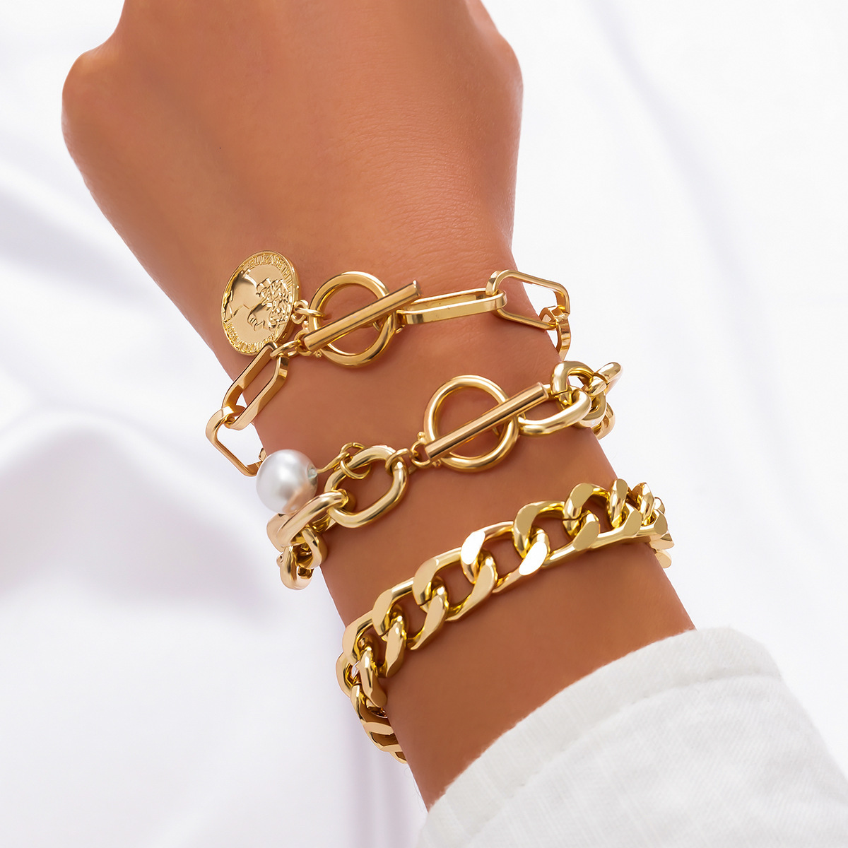 Jewelry imitation pearl chain bead simple alloy heart-shaped rhinestone versatile bracelet