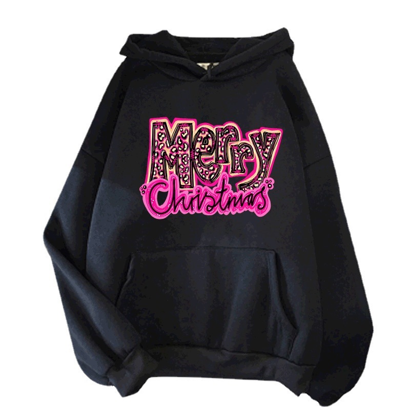 Autumn/Winter New Merry Christmas Printed Shoulder Down Large Hooded Fleece Hoodie dongdumaoyi