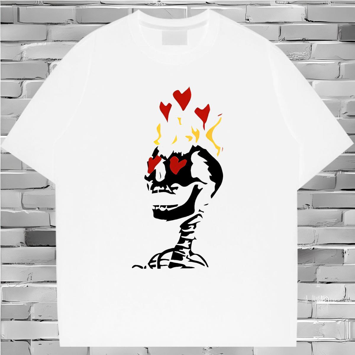 Cool T Shirts Men 230g 100% Cotton skull Casual Custom Printing Breathable Tshirt for Man Woman 2024 New Tops