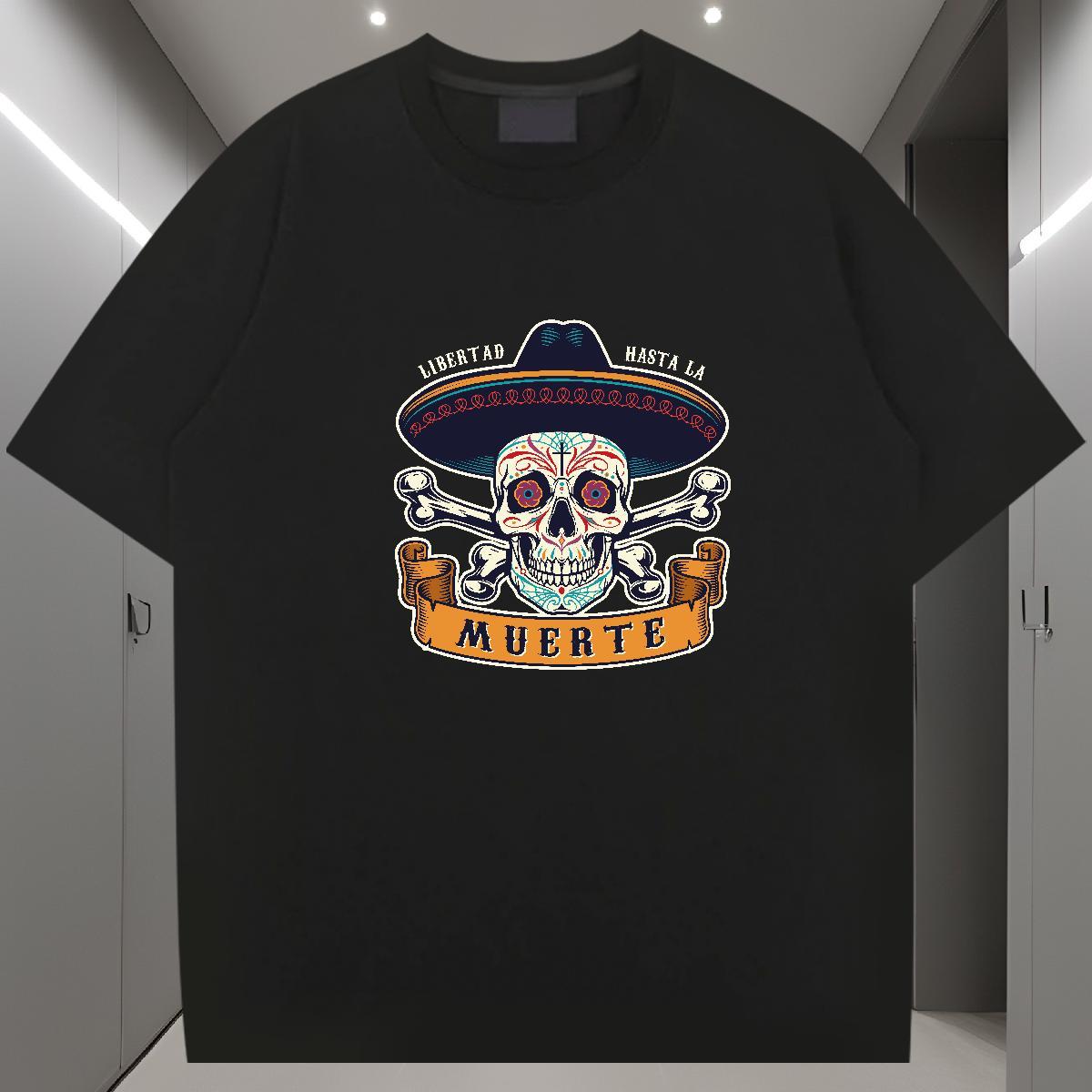 Loose Men T Shirts 230g Pure Cotton skull Casual Custom Print Plus Size Breathable Soft Tshirts 2024 Summer Tops Tees