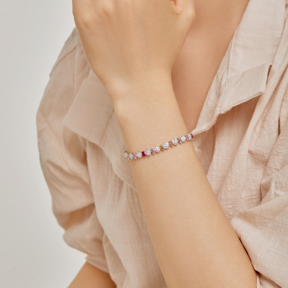 French New Wedding S Pure Sier Women's Bracelet Dopamine Color Zircon Fairy Versatile Design Female Handicraft