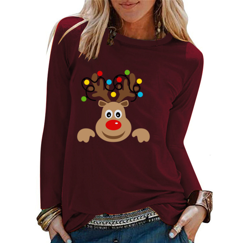 Autumn new couple outfit with reindeer cartoon print round neck casual long sleeved shirt dongdumaoyi