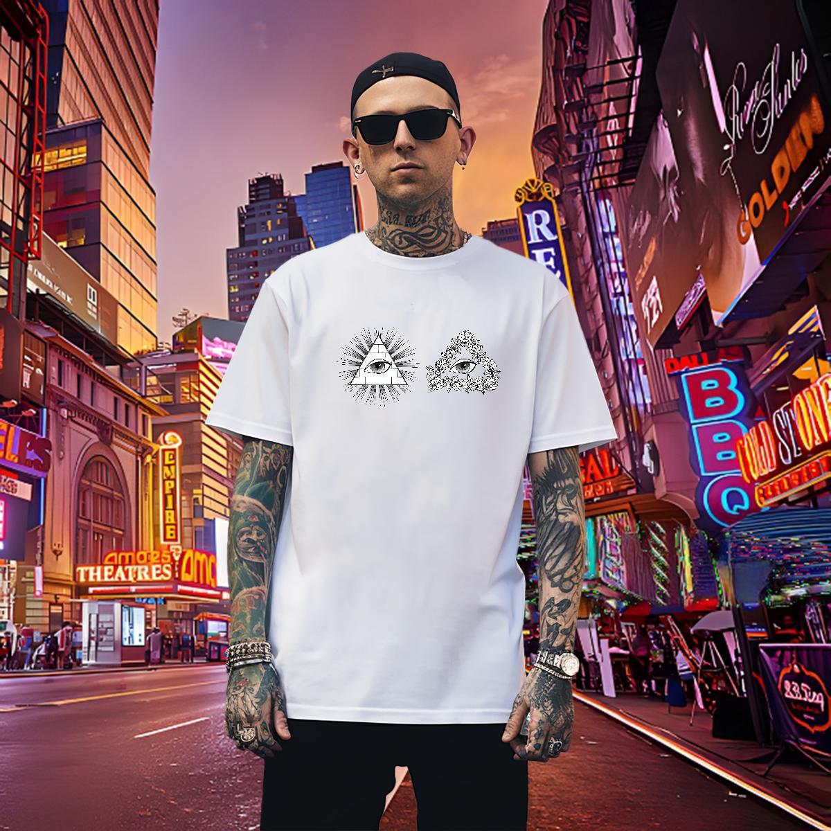 Cool T-Shirts 230g Cotton eye of the devil High Street Hip Hop Customized Print Pure Cotton Men Clothes T-Shirt Fashion Casual Tops Shirt