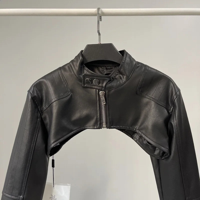 Retro black leather jacket womens cut zipper jacket womens bicycle jacket womens Smock top womens street shorts motorcycle jacket 240827