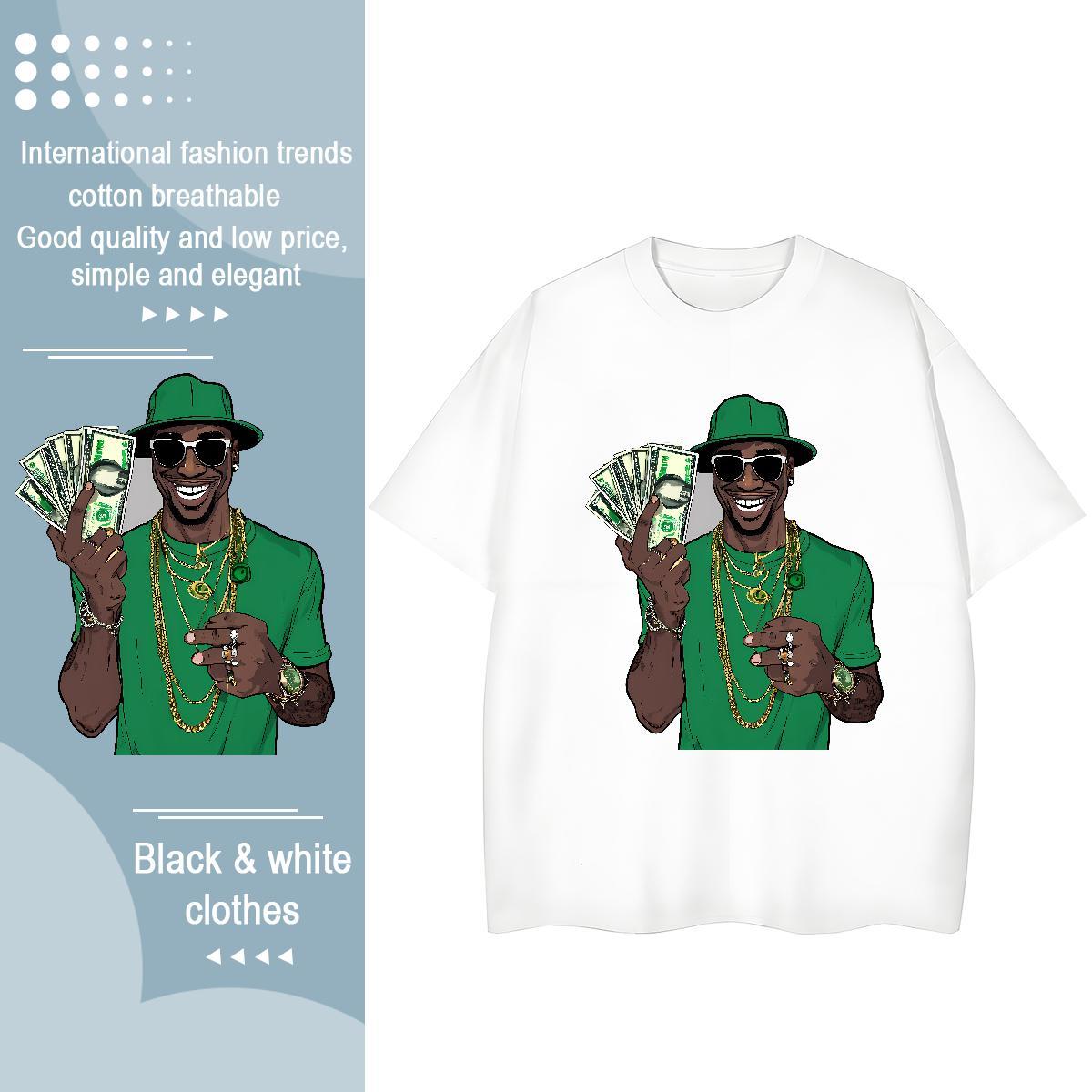 Free Shipping T-Shirts for Men 230g Cotton money Outdoor DIY Printed Breathable Crew Neck Couples T Shirts New Clothings
