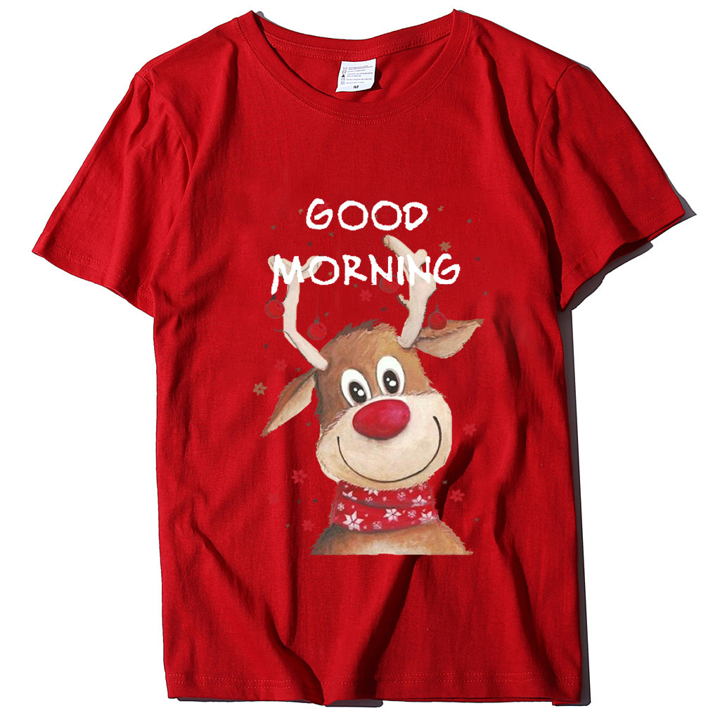 Good morning reindeer short sleeved T-shirt women's European casual top dongdumaoyi