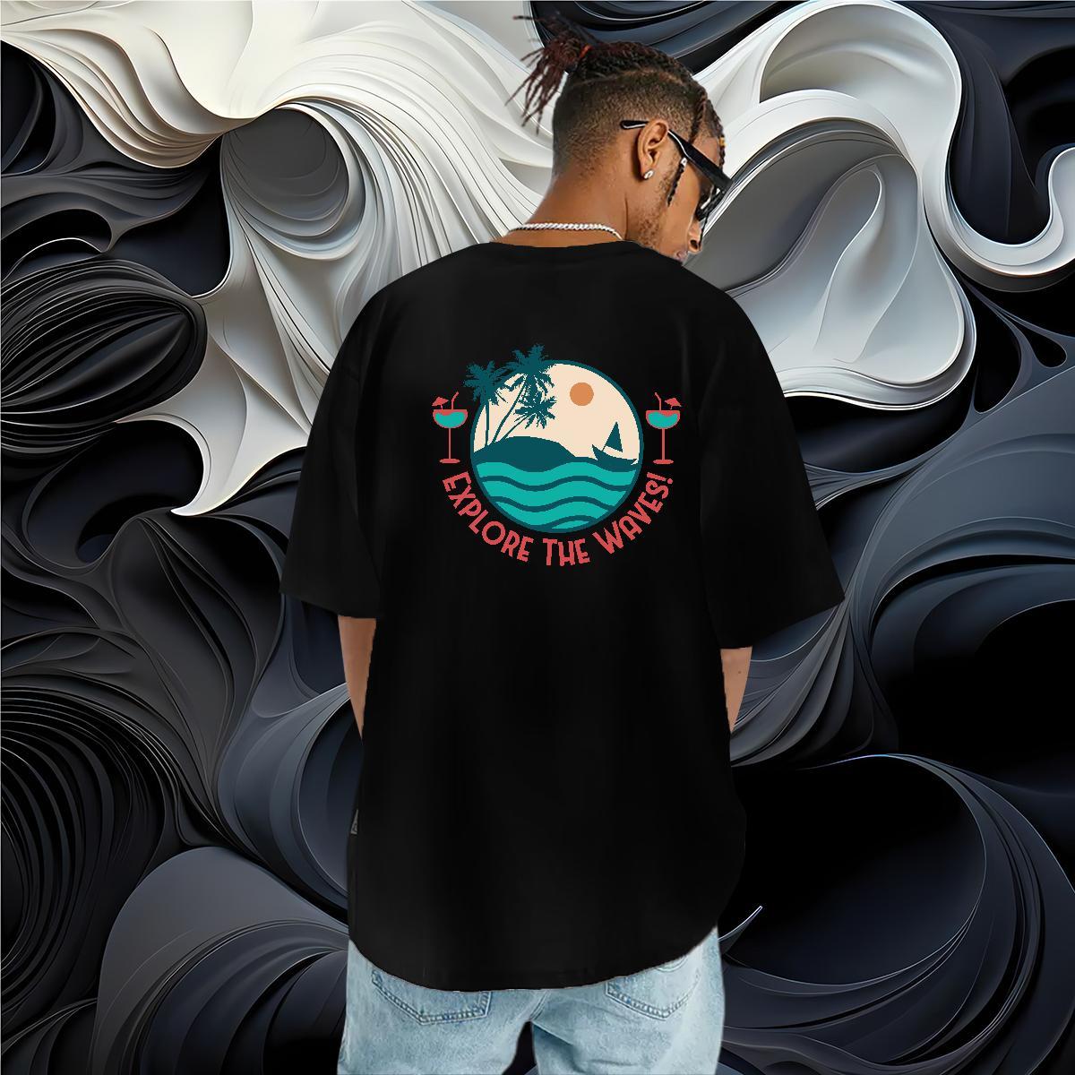 Brand T Shirt For Man 230g Pure Cotton wave Street Oversized 4XL Crew Neck Breathable Mens Tshirts Fashion Design Tops Shirt