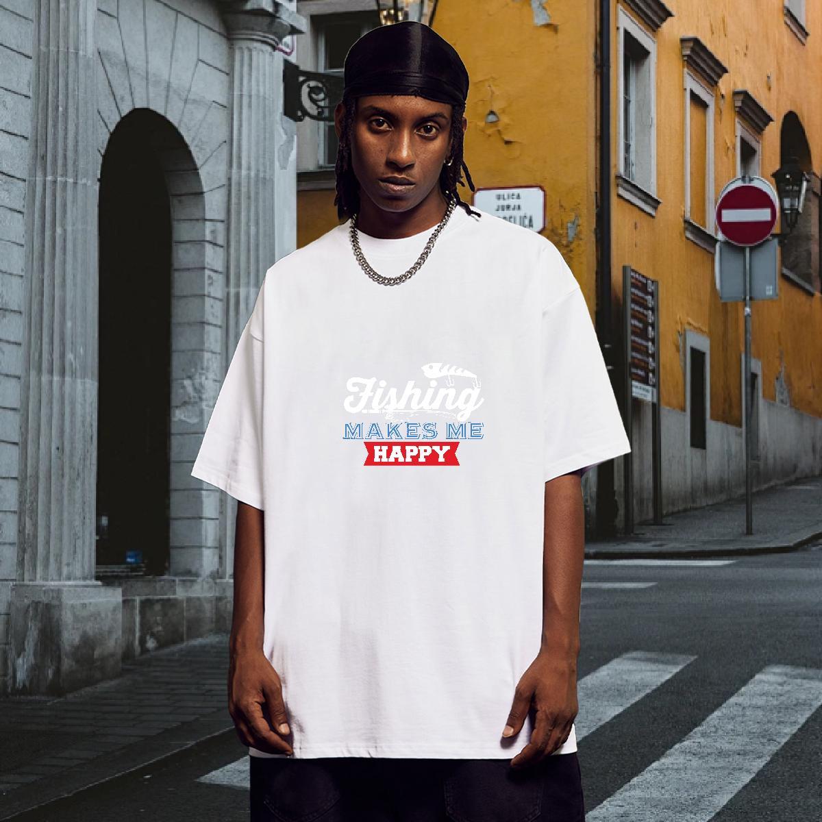 Unisex T-Shirts 230g 100% Cotton fish High Street Hip Hop Customized Print Round Neck Short Sleeve Men Clothes T-Shirt DIY Tees