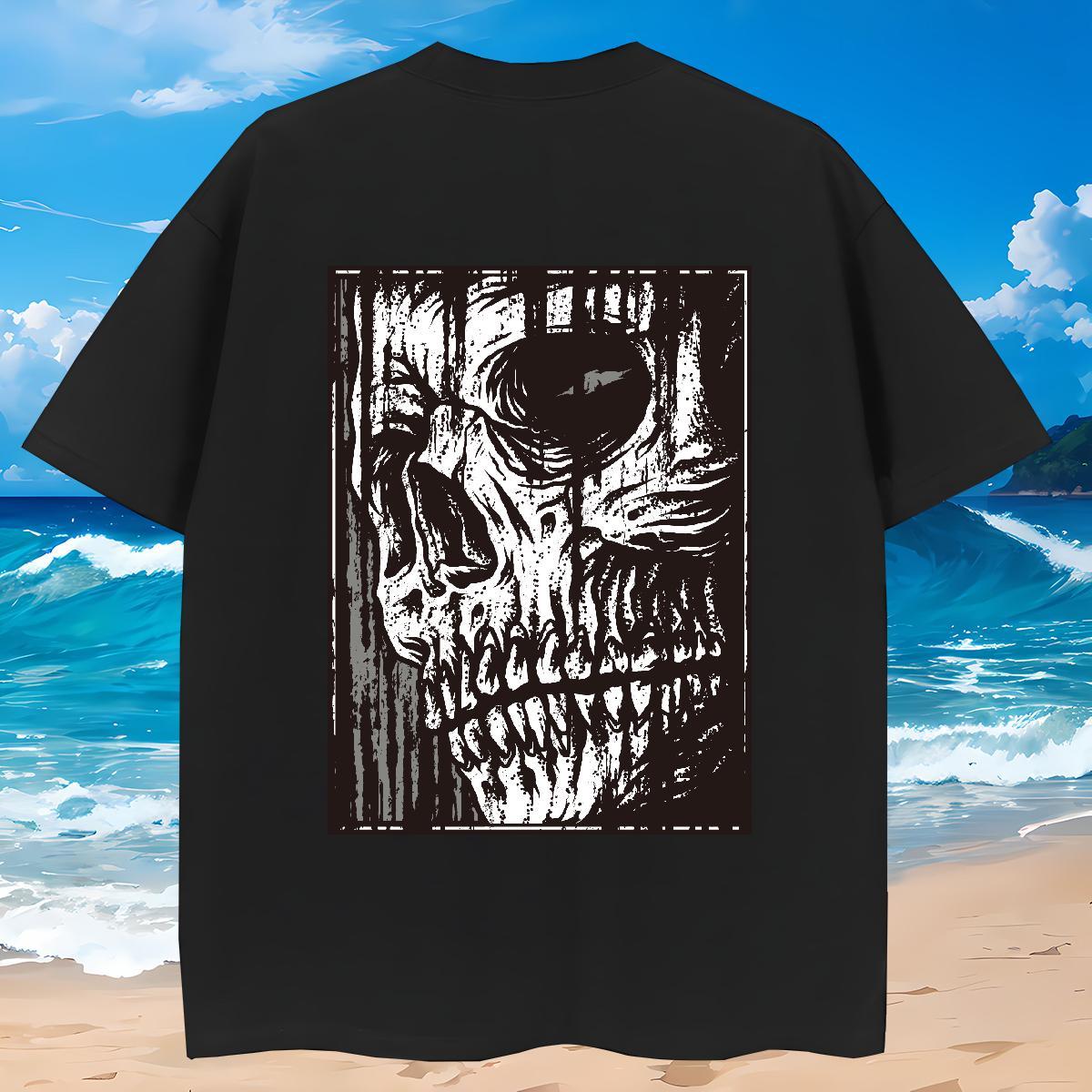Popular T-Shirts 100% Cotton 230g skull Beach Customized Crew Neck Breathable Men Tops Tees Designer Fashion Clothings