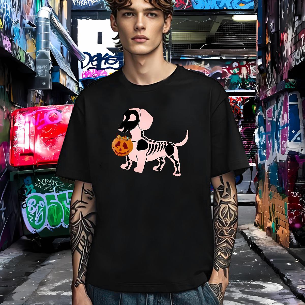 TOP Quality Mens T Shirts 230g Cotton dog Daily Outfit Skull Breathable Crew Neck Tshirt for Man Woman 2024 New Tops Tees