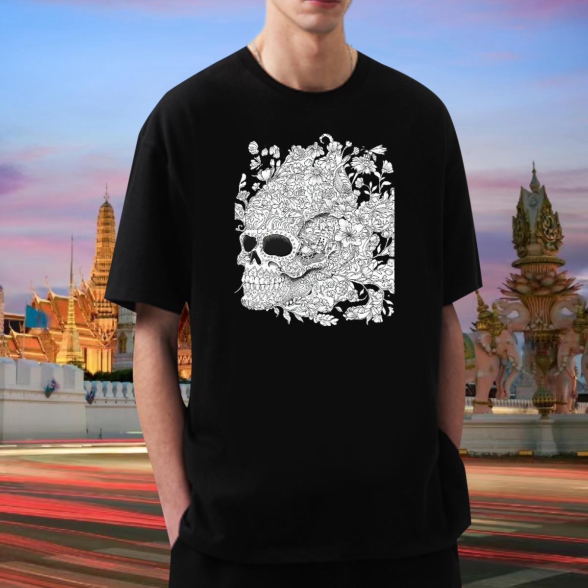 Cool Man T Shirts 100% Cotton 230g skull Street Wear Cartoon Print Round Neck Short Sleeve Men Tees New Designer Tops